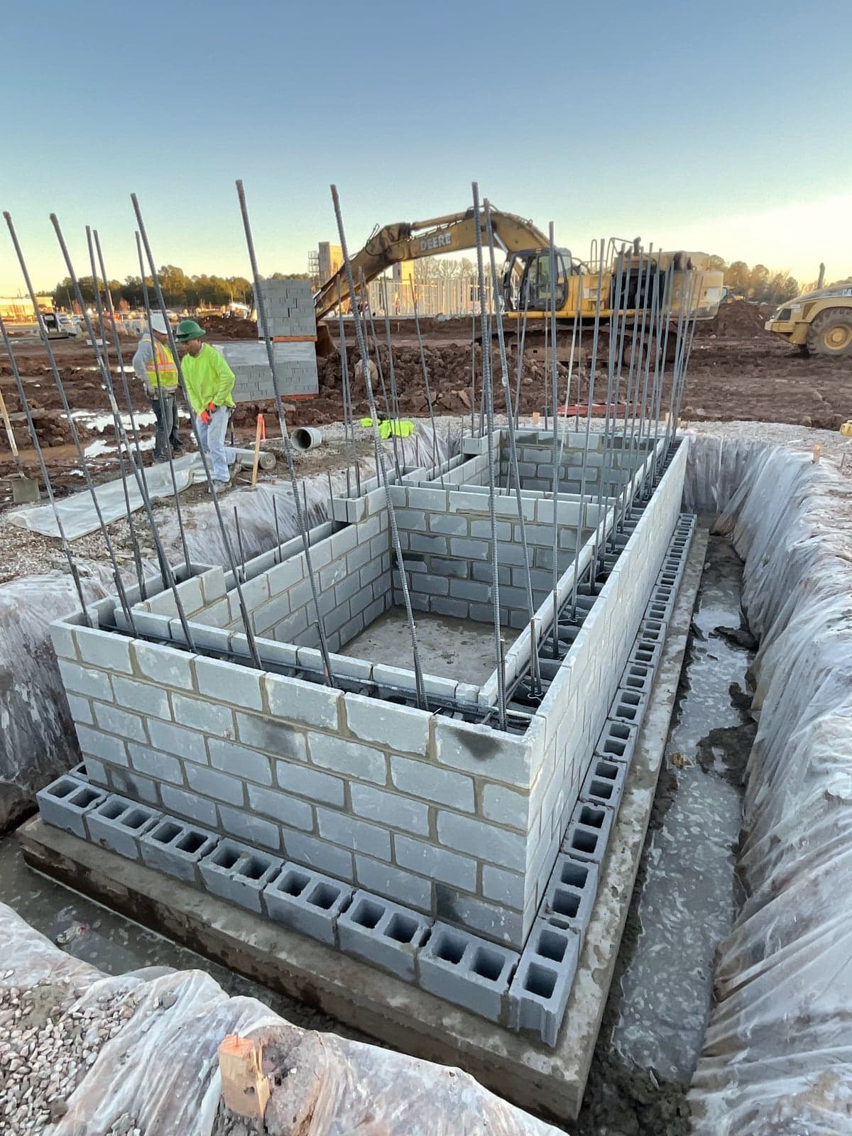 Commercial block foundation with rebar reinforcement